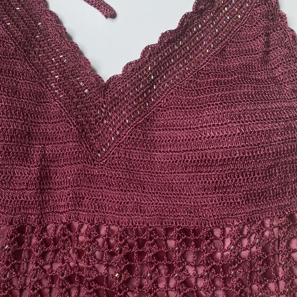 Y2K FLIRTY CROCHET HALTER TOP LE CHATEAU / SIZE XL - Picture 10 of 10
